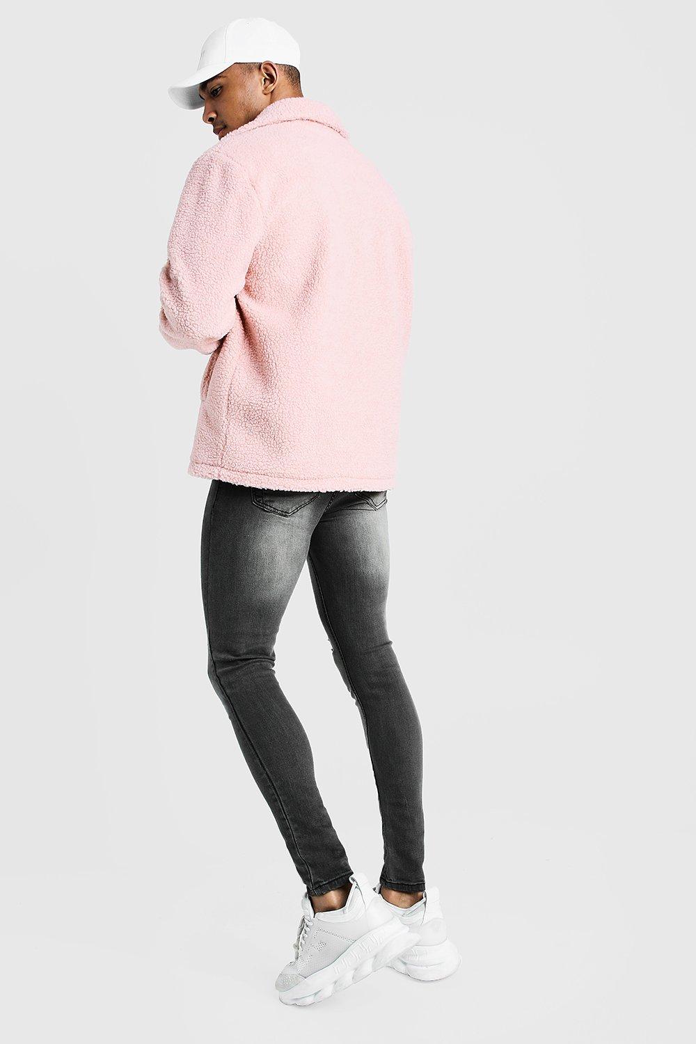 Borg Jacket With Collar boohoo UK